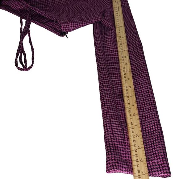 Zara Houndstooth Deep V-neck Long Sleeve Collared Crop Top Size Medium Pink and - Picture 9 of 11